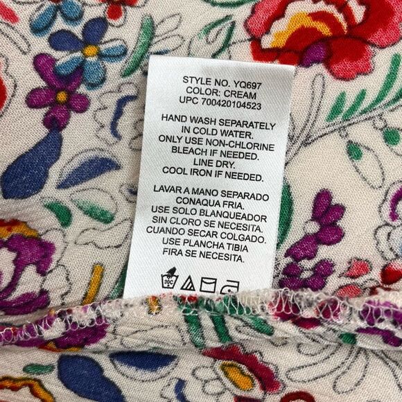 Bila Floral Open Front Cardigan Kimono Cream Boho Crinkle Rayon Women Size M/L - Picture 9 of 12